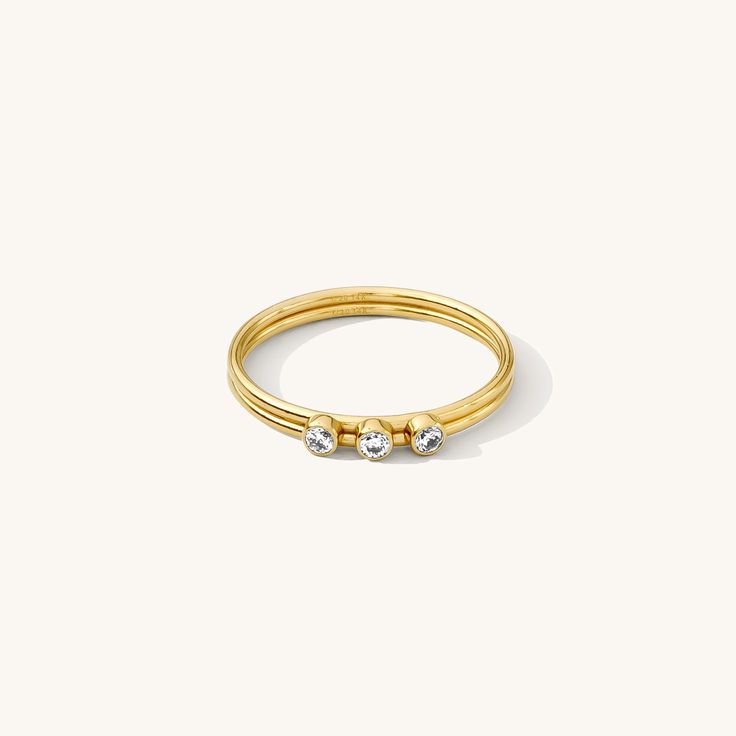 Triple Diamond Ring | Simple & Dainty Jewelry Stackable Rings With Sparkling Stones For Gift, Elegant Stackable Rings With Sparkling Stones For Gift, Trendy Stackable Rings For Anniversary, Trendy Stackable Midi Rings For Anniversary, Elegant Everyday Topaz Ring, Everyday Stackable Diamond Crystal Ring, Elegant Everyday Crystal Ring With Cubic Zirconia, Yellow Gold Rings With Sparkling Stones For Promise, Elegant Everyday Cubic Zirconia Crystal Ring