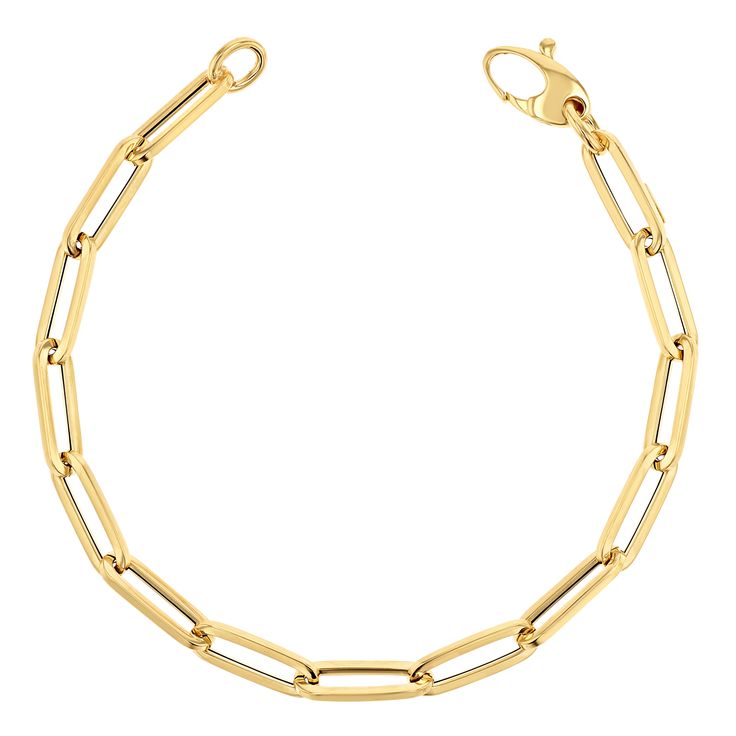 *BEST SELLERThe 14K solid gold Large Paper Clip Bracelet is everyone's favorite trend! Made from Solid 14K gold - never plated or vermeil but machined into hollow links. This bracelet will give a chunky link look to your wrist game but still feel light and wearable.  The clasp and links allow for adjustable lengths. Whether you stack up or or wear it solo, you are sure to make a statement with this popular style.

Size: 13.5mm x 4.4mm links
Solid 14K Gold
Lobster Clasp Lock
Lifetime Guarantee Floating Diamond Ring, Paper Clip Bracelet, Diamond Drop Necklace, Bezel Necklace, Wrist Game, Engraved Bracelet, Fine Jewelry Bracelets, Bar Bracelets, Engraved Necklace