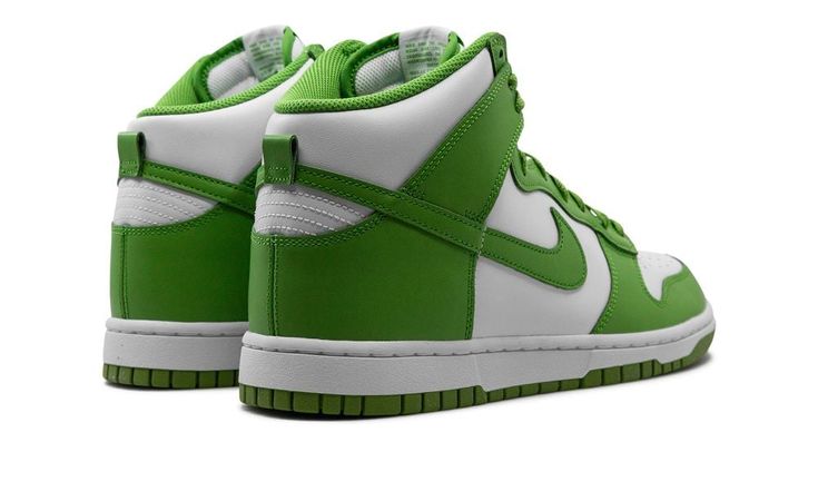 The Nike Dunk High "Chlorophyll" is a colorway of the retro basketball shoe with green features.  Nicknamed after a classic colorway of the Nike Air Trainer 1, the Dunk High “Chlorophyll” features the same shade of green on its leather overlays and Swooshes as the accenting color found on its predecessor.  As for the rest of the shoe, the upper features a white leather base, a classic “Nike” logo on the tongue tag, and a white midsole and Chlorophyll-colored outsole.  Release date: February 2, 2024 Nike Air Trainer 1, Nike Air Trainer, Retro Basketball Shoes, Retro Basketball, Nike Dunk High, Dunk High, Stadium Goods, Nike Dunk, Nike Dunks