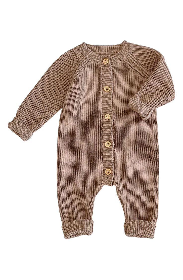 A knitted texture and button front lend cozy elements to a soft cotton romper that will keep baby warm and comfortable any time of the day. Front button closure 100% cotton Machine wash, dry flat Imported Black Owned/Founded Neutral Baby Boy Clothes, Western Baby Boy Clothes, Baby Boy Clothes Aesthetic, Baby Neutral Clothes, Gender Neutral Onesies, Southern Baby Clothes, Simple Baby Clothes, Infant Boy Clothes, Western Baby Clothes