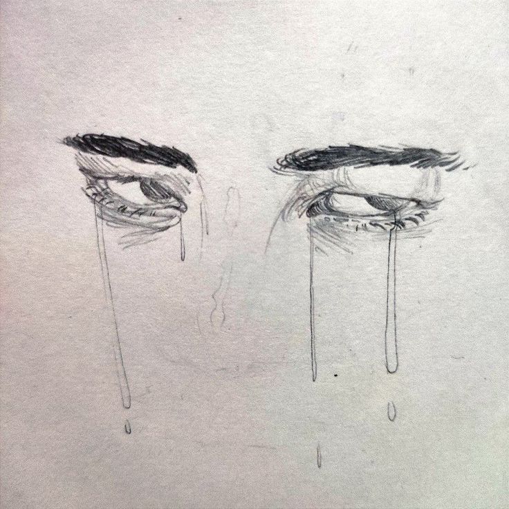 two drawings of eyes with tears on them