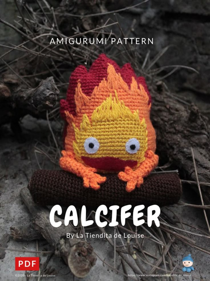 a crocheted hat with the words calcifer on it