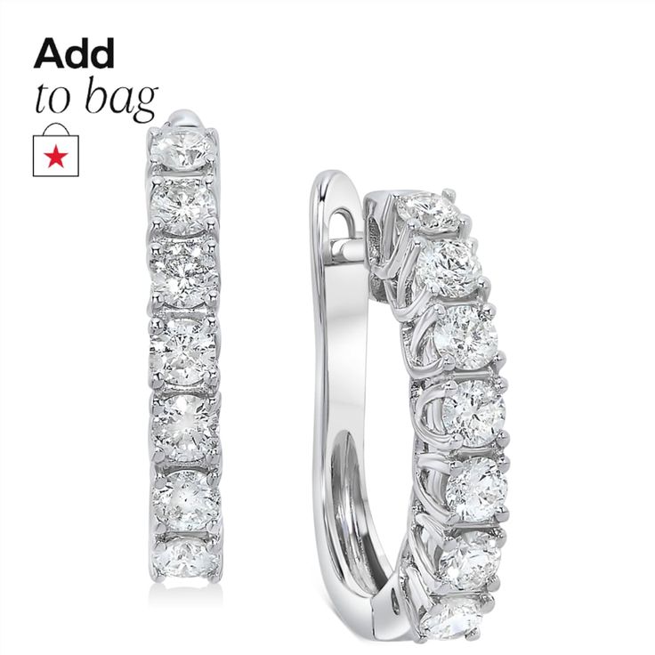 in stock Classic White Huggie Earrings With Diamond Accents, Macy's Round Cut Diamond Earrings For Anniversary, Classic Diamond Accented Huggie Earrings For Anniversary, Elegant Macy's Hoop Earrings With Prong Setting, Classic Hoop Earrings By Macy's For Formal Occasions, Macy's Classic Hoop Earrings For Formal Occasions, Anniversary Diamond Hoop Earrings From Macy's, Macy's Diamond Earrings With Prong Setting For Anniversary, Classic Small Hoop Diamond Earrings With Prong Setting