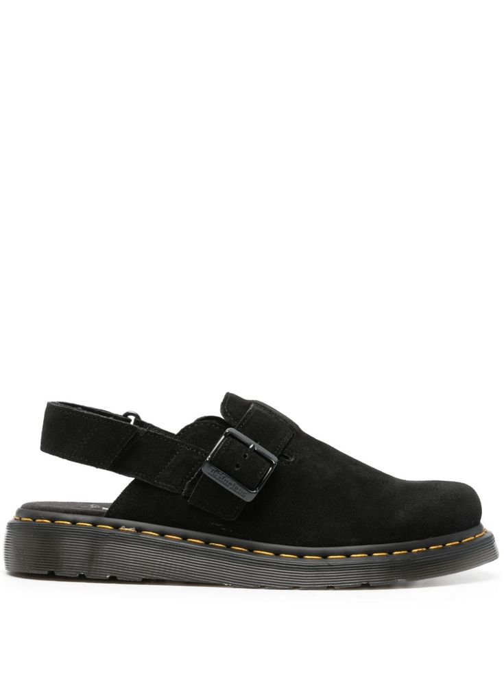 black calf leather suede contrast stitching round toe adjustable side buckle-strap branded insole rubber sole rear touch-strap fastening Dr Martens Jorge Ii, Dr Martens Jorge, Martens Sandals, Dr Martens Sandals, Black Shoes Men, Crossbody Tote Bag, Unisex Shoes, Suede Sandals, Crossbody Tote