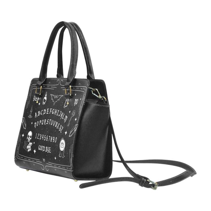 * 24.27 Oz. Designed for fashion women and girls, stylish and personalized. * Made from high-grade PU leather. * Lined interior features backwall zippered, large capacity. * Double handles, removable and adjustable PU leather shoulder strap. * Single zippered top closure. Dimensions: 11.22"(L) x 4.72"(W) x 9.84"(H) Black Halloween Shoulder Bag Satchel, Black Satchel Shoulder Bag For Halloween, Black Shoulder Bag Satchel For Halloween, Black Shoulder Satchel For Halloween, Gothic Black Satchel, Halloween Shoulder Bag Gift, Halloween Gift Shoulder Bag, Black Rectangular Shoulder Bag For Halloween, Black Gothic Tote Shoulder Bag