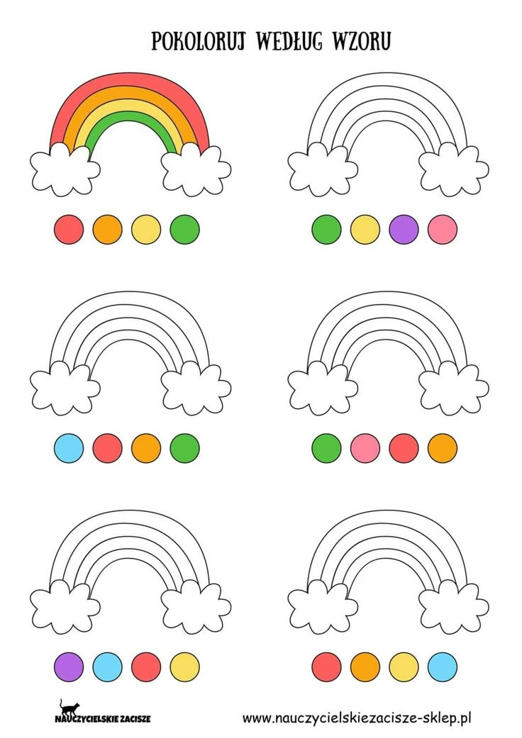 color by example with rainbows and clouds for children to learn how to draw them