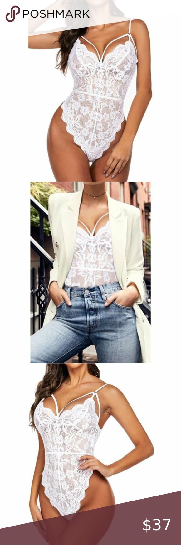 Teddy Lingerie Floral Lace Bodysuit White Bodysuit White, Teddy Bodysuit, Teddy Lingerie, Fashion Jeans, Bodysuit Lingerie, Scalloped Lace, Lace Bodysuit, Lace Edging, Layered Look