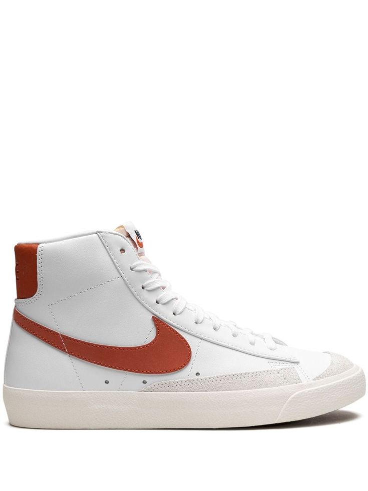 white/orange leather signature Swoosh logo detail round toe front lace-up fastening logo patch at the tongue contrasting branded heel counter flat rubber sole These styles are supplied by a premium sneaker marketplace. Stocking only the most sought-after footwear, they source and curate some of the most hard to find sneakers from around the world. Sporty Nike High-top Sneakers With Contrast Sole, White Leather High-top Sneakers With Rubber Waffle Outsoles, White High-top Sneakers With Rubber Waffle Outsoles For Sports, Orange High-top Sneakers With Contrast Sole For Streetwear, Nike High-top Sneakers With Vulcanized Sole For Sports, Sporty High-top Sneakers With Rubber Waffle Outsoles, Nike Mid-top Sneakers With Vulcanized Sole, Nike Sporty High-top Sneakers With Gum Sole, Orange High-top Lace-up Sneakers With Vulcanized Sole