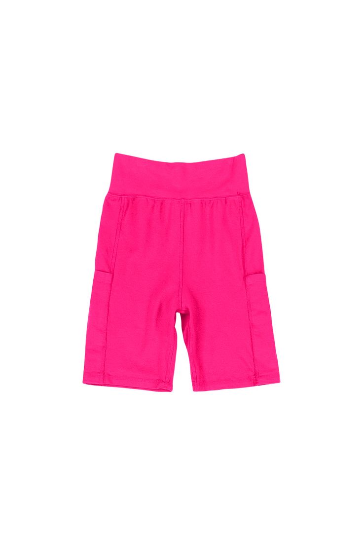 a pink shorts with pockets on the front and bottom, sitting against a white background