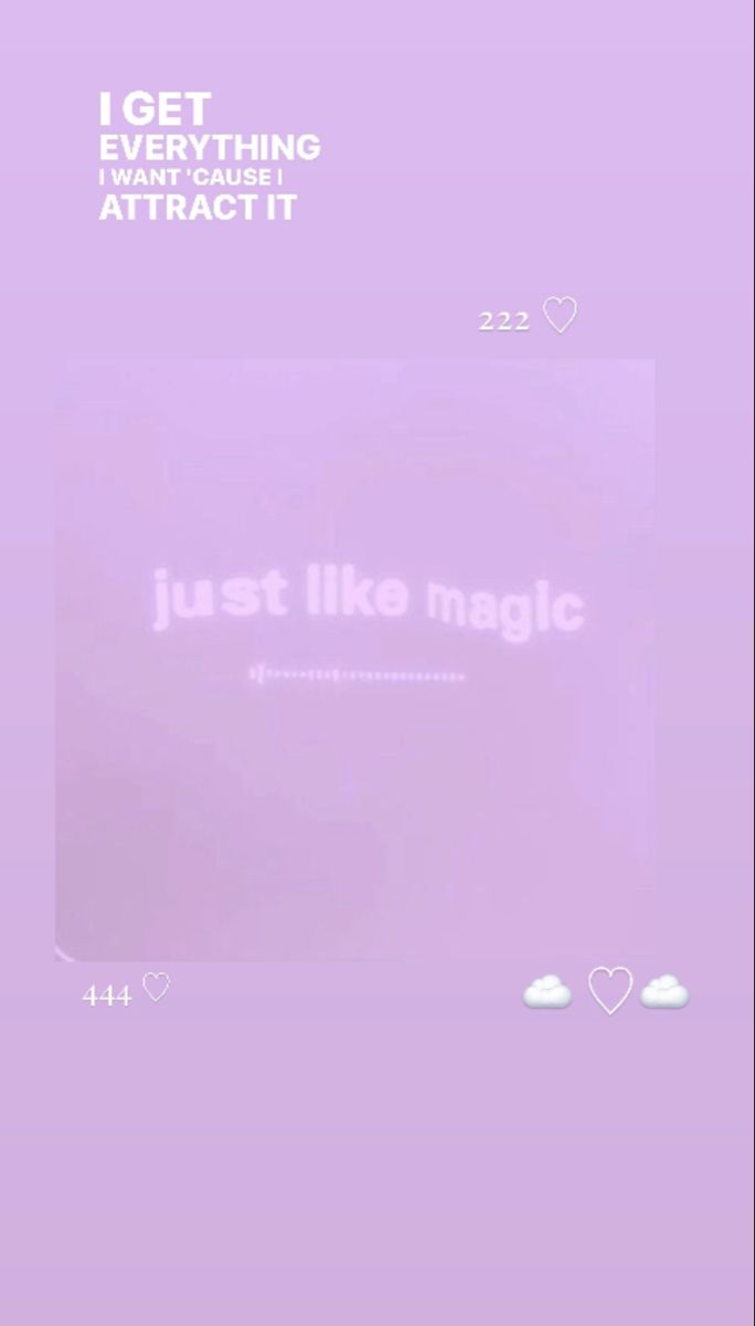 the text just like magic is displayed on a purple background with white clouds and hearts