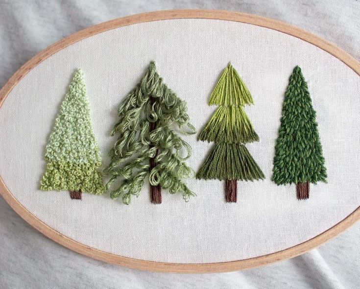 three different types of trees are displayed on a white wall hanging in a wooden frame