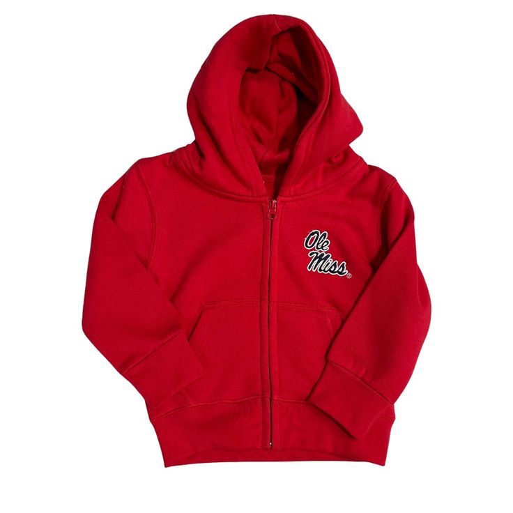 Ole Miss Kids Full Zip Hoodie - Shop B - Unlimited - youth toddler Red Team Spirit Hoodie For Fall, Hooded Tops For Game Day In Winter, Hooded Winter Tops For Game Day, School Varsity Hooded Sweatshirt, School Spirit Cotton Outerwear For Game Day, Red Hoodie For Fall Fan Gear, Red Fall Hoodie For Game Day, Red Sweatshirt For Fan Gear In Winter, Red Casual Outerwear For Game Day