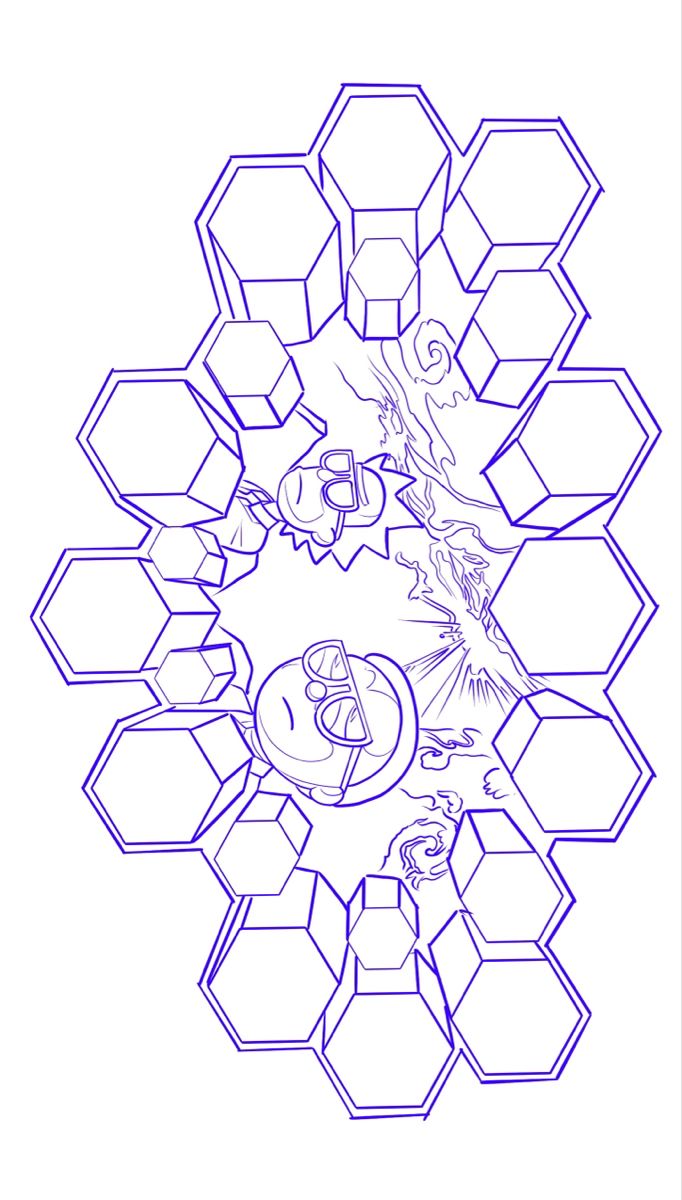 an image of a cartoon character surrounded by hexagonal shapes