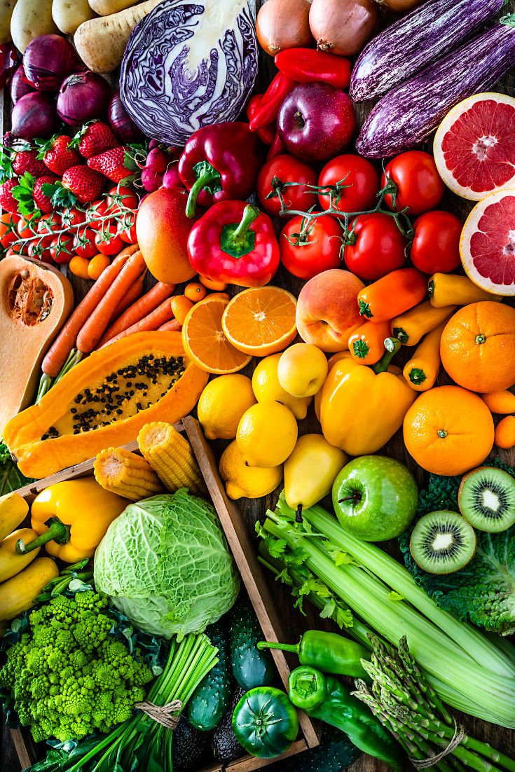 many different types of fruits and vegetables together