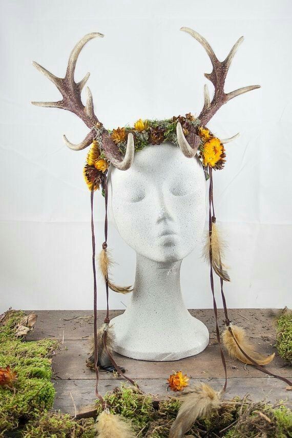 Antler Headdress Pagan, Antler Circlet, Fairy Antlers, Decorated Antlers, Horn Crown, Antler Headpiece, Antler Headdress, Fantasy Headdress, Diy Antler