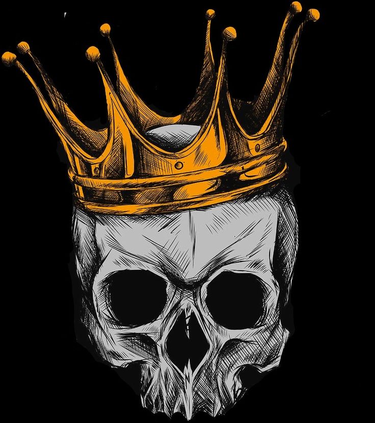 a skull with a crown on it's head is depicted in this graphic art