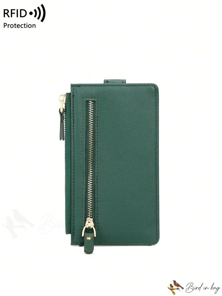 BirdinBag - Stylish RFID Dark Green Card Holder with Zipper, Fashionable PU Material Dark Green Pattern, Green Cards, Inch Bag, Details Pictures, Pink Backpack, Word Wrap, Green Pattern, Evening Clutch, Bag Set