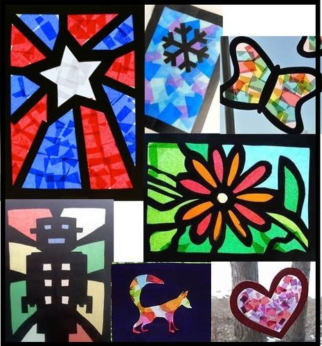 a collage of stained glass with different designs and colors on it, including flowers