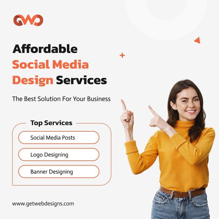 a woman holding up two fingers in front of her and the words,'affordable social media design services '