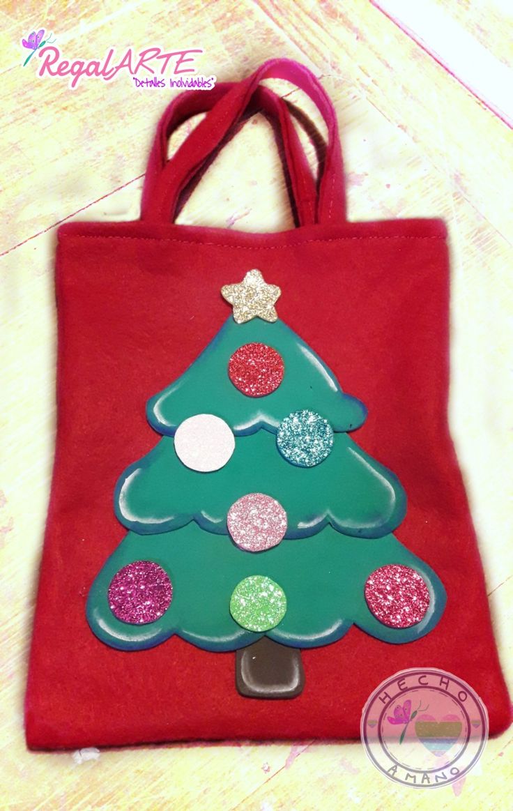 a red bag with a christmas tree on it