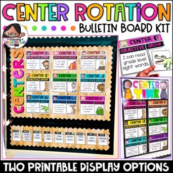 the center rottation bulletin board kit with two printable display options for students to use