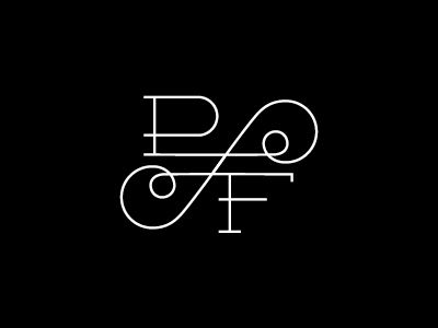 the letter p and f is made up of two lines in white on a black background