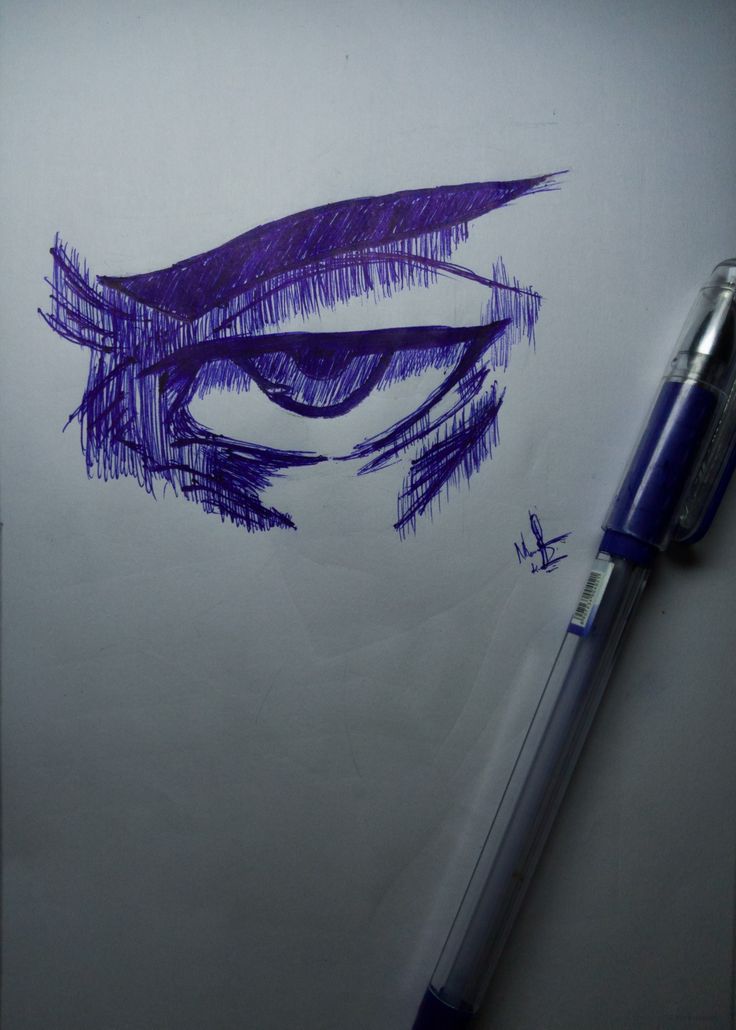 a drawing of a woman's face with purple hair and eyes drawn on paper