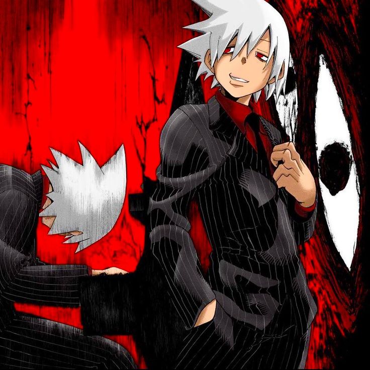 two anime characters one with white hair and the other black