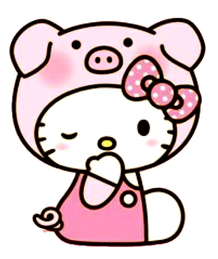 a cartoon hello kitty sitting down with her hand on her chin and looking at the camera