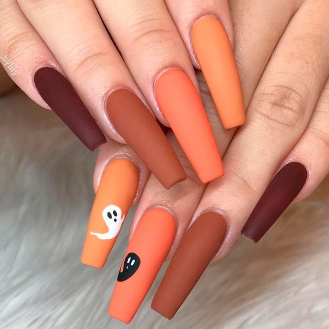 Simple Ghost, Ghost Nail, Halloween Nail Ideas, Holloween Nails, Halloween Nails Easy, Halloween Acrylic Nails, Cute Halloween Nails, Colorful Nails, Fall Acrylic Nails