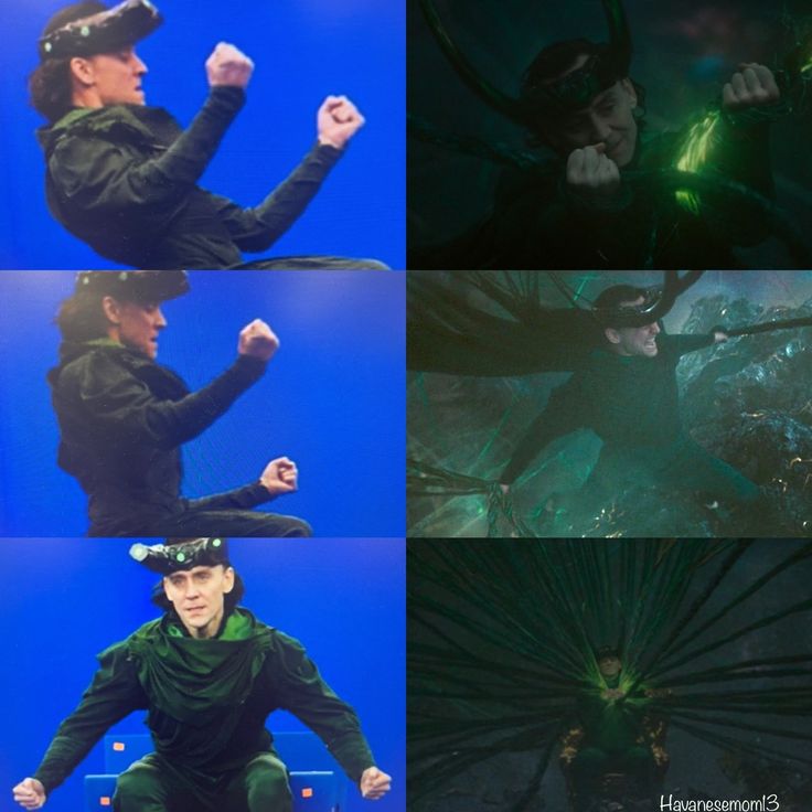 four different shots of the same man in green and black clothes, one with his arms up