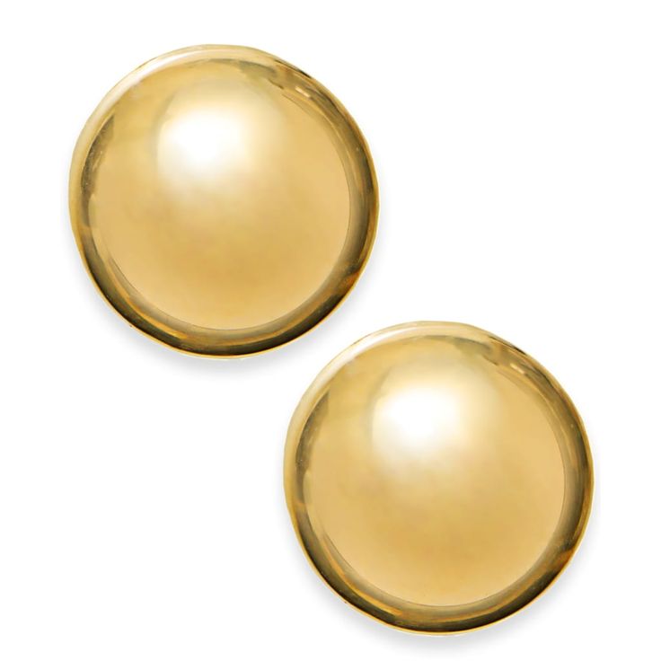 in stock Classic Round Yellow Gold Plug Earrings, Classic Yellow Gold Round Plug Earrings, Elegant Rounded Tarnish Resistant Earrings, Classic Gold Clip-on Earrings With Polished Finish, Gold Polished Finish Earrings, Gold Rounded Earrings With Polished Finish, Elegant Rounded Polished Earrings, Gold Tarnish-resistant Rounded Earrings, Gold Round Pendant Earrings For Formal Events