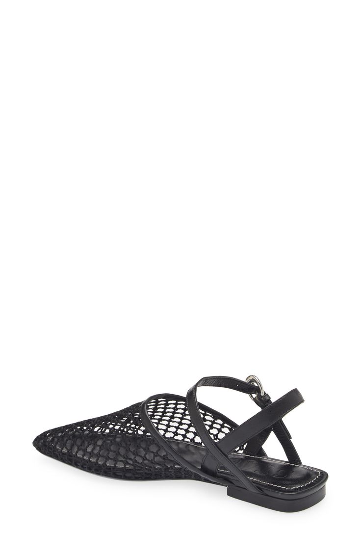 A mesh upper means cabana-ready style in this slingback flat fashioned with leather straps and a subtly cushioned footbed. Adjustable slingback strap with buckle closure Textile and leather upper/leather lining and sole Made in Portugal Leather Slingback Pumps For Evening In Summer, Leather Slingback Pumps For Summer Evenings, Summer Mesh Heels With Heel Strap, Black Slingback Pumps With Low Heel For Summer, Black Low Heel Slingback Pumps For Summer, Modern Black Slingback Pumps For Summer, Summer Evening Slingback Pumps With Adjustable Strap, Black Slingback Pumps For Summer, Spring Evening Sandals With Woven Sole