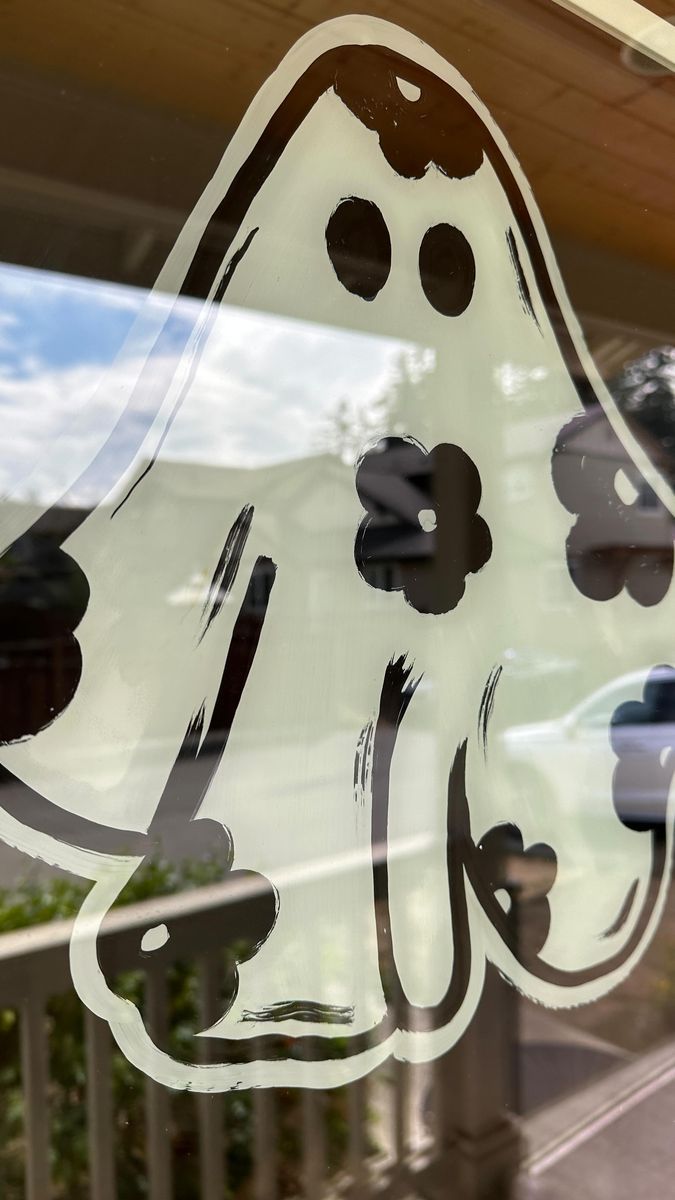 the reflection of a dog's head in a window