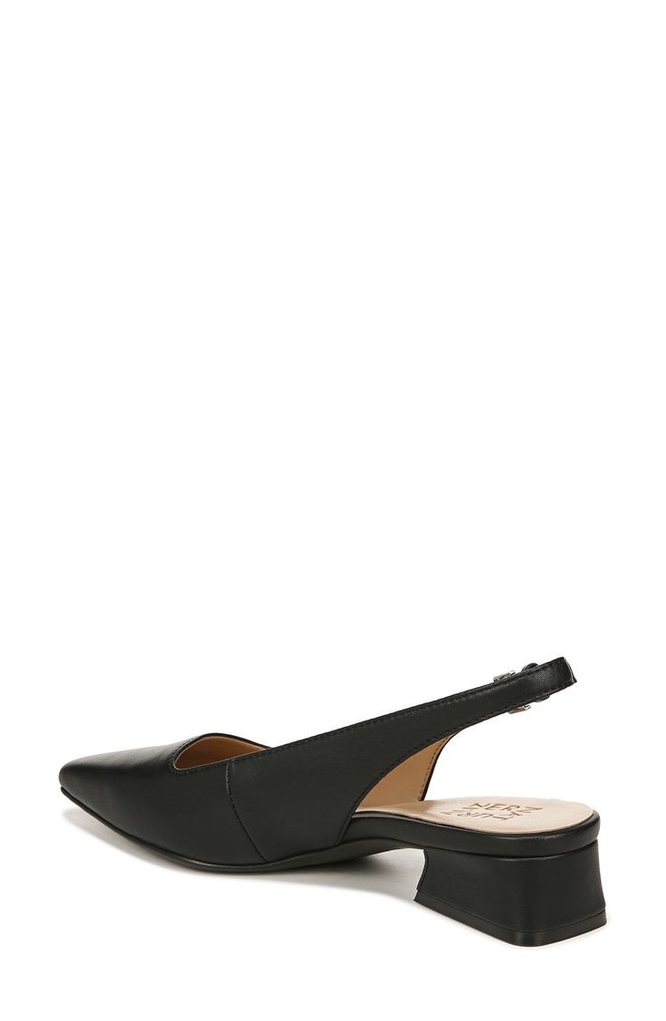 An adjustable slingback strap lends modern sophistication to a snip-toe pump grounded by a cushioned footbed and slip-resistant sole. 1" heel Synthetic upper, lining and sole Imported Slingback Pumps With Arch Support And Medium Width, Medium Width Slingback Pumps With Arch Support, Synthetic Slingback Pumps With Arch Support, Synthetic Slip-on Slingback Pumps With Heel Strap, Medium Width Slingback Pumps With Cushioned Footbed, Medium Width Cushioned Slingback Pumps, Synthetic Slingback Pumps With Cushioned Footbed, Classic Synthetic Slingback Pumps With Heel Strap, Business Slingback Pumps With Removable Insole