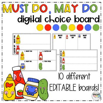 a poster with the words must do, may do digital choice board