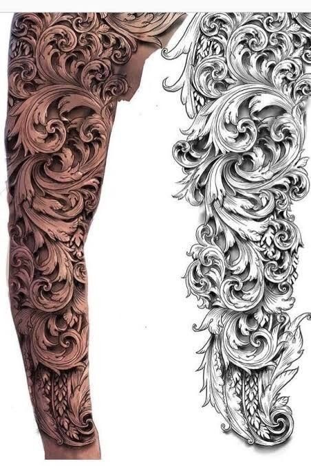 an arm tattoo with intricate designs on it