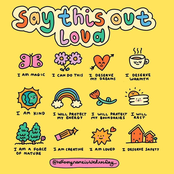 an illustrated poster with the words, say this out loud and other things in it