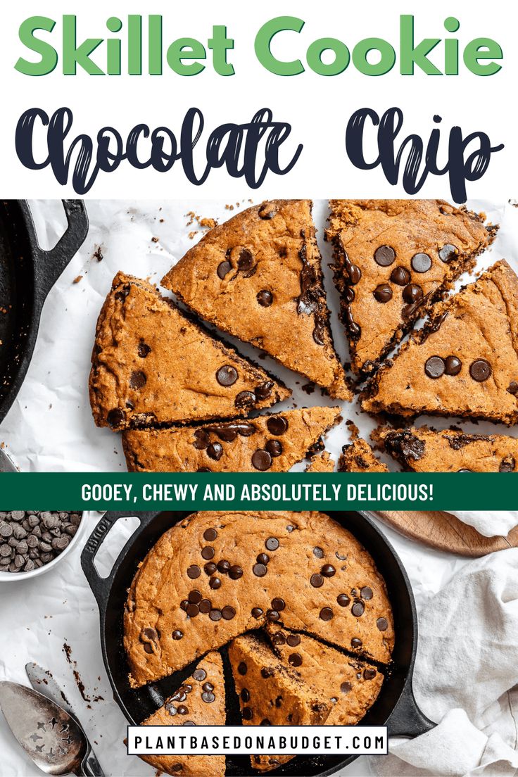 skillet cookie chocolate chip recipe with text overlay