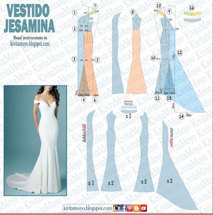 an image of a woman's wedding dress sewing pattern with the measurements for it