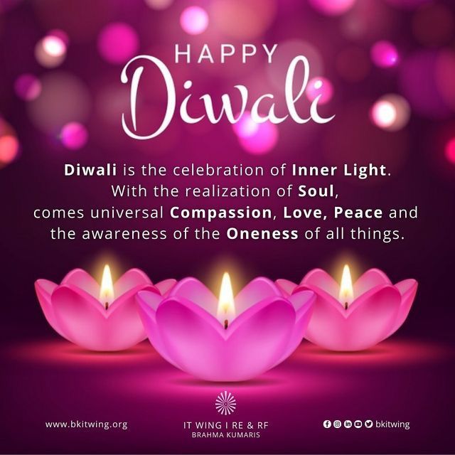 happy diwali with pink candles on purple background