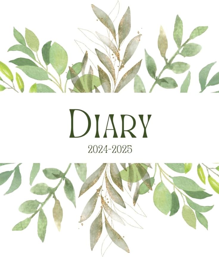 a watercolor painting with the words diary written in green and white letters on it