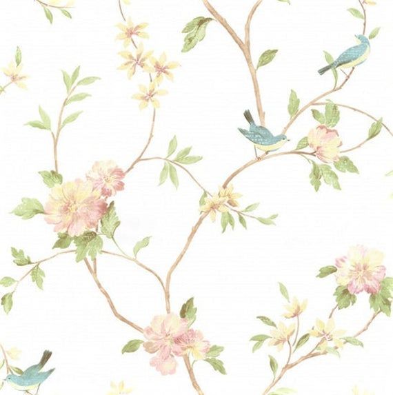 a wallpaper with flowers and birds on it