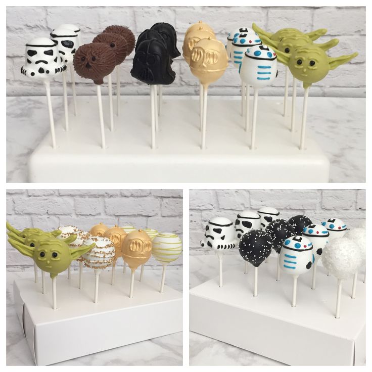 star wars themed cake pops are on display