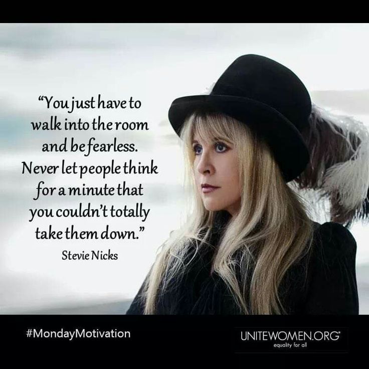 a woman wearing a black hat with a quote from steve nicks