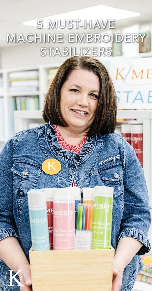 a woman holding a wooden box filled with different types of skin care products and the words 5 must have machine embroidery stabilizers