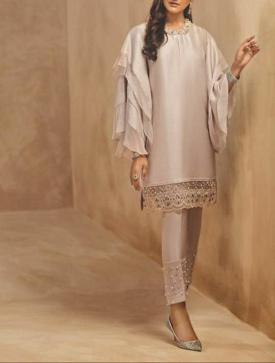 Eid Frock Design, Eid Dress Design, Ammara Khan, Pakistani Kurti, Baju Kahwin, Layered Sleeves, Eid Dress, Dusty Lavender, Kurti Designs Latest