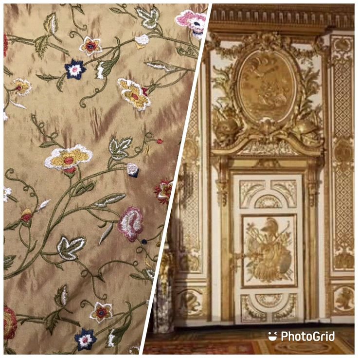 two pictures side by side, one with gold and the other has flowers on it