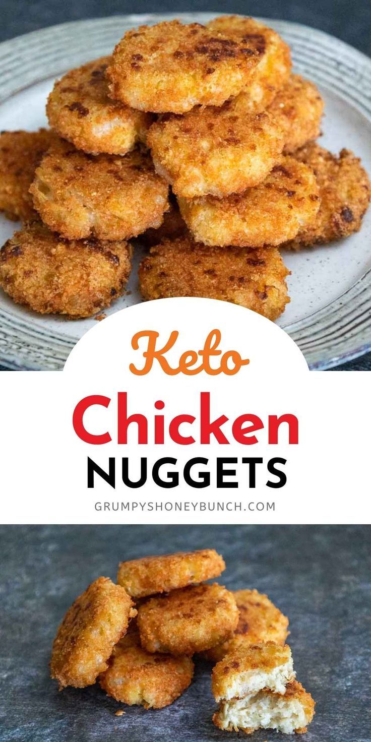 keto chicken nuggets are stacked on a plate