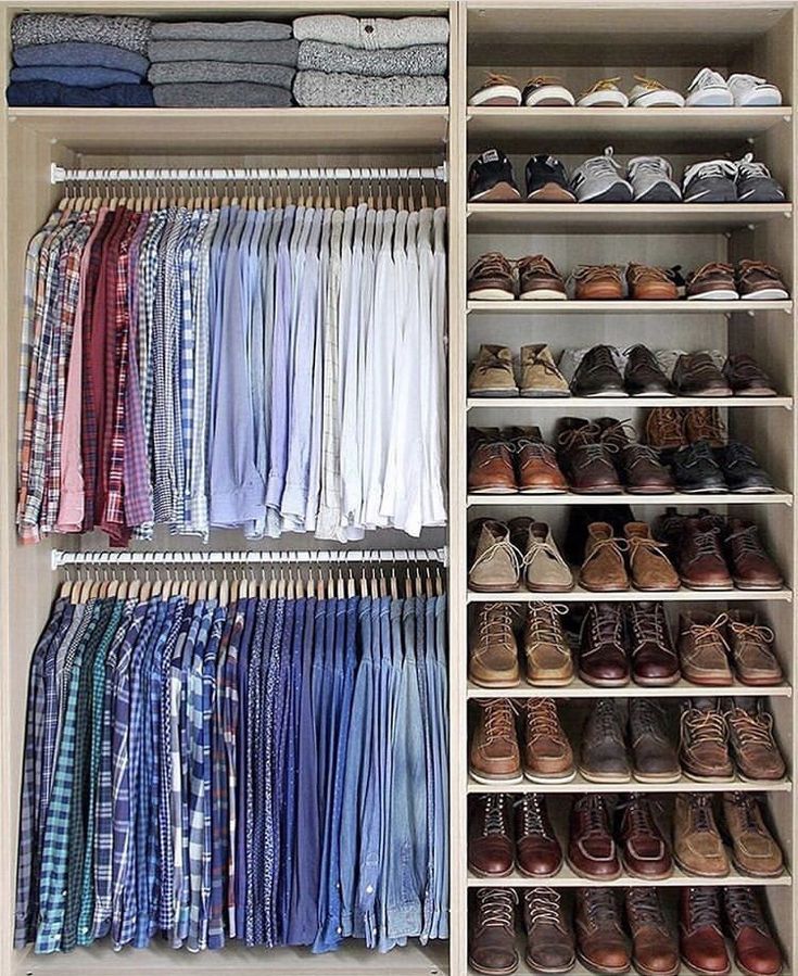 a closet filled with lots of clothes and shoes